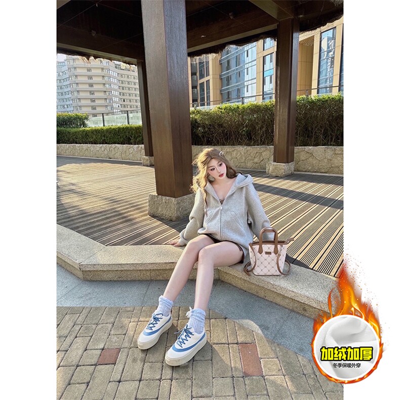 480G重磅加绒硬挺boxy男女秋冬美式高街防风高领卫衣开衫厚外套，女装短外套，电商A486-1