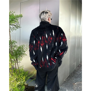 秋冬季仿貂毛毛衣男美式小众分割设计感高街复古慵懒针织衫MY9536图片