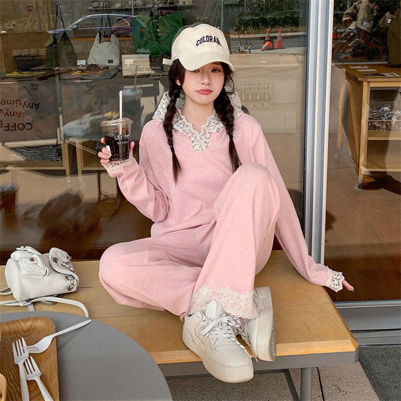 {现货}{数据好上架就卖}蕾丝花边连帽两件套2C353/8665/P165/K258,女装套装/套裙,2C353