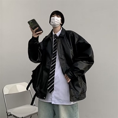 美式复古皮衣外套男士秋冬季高级感痞帅潮牌休闲宽松拉皮翻领夹克，男装夹克，星座410-7