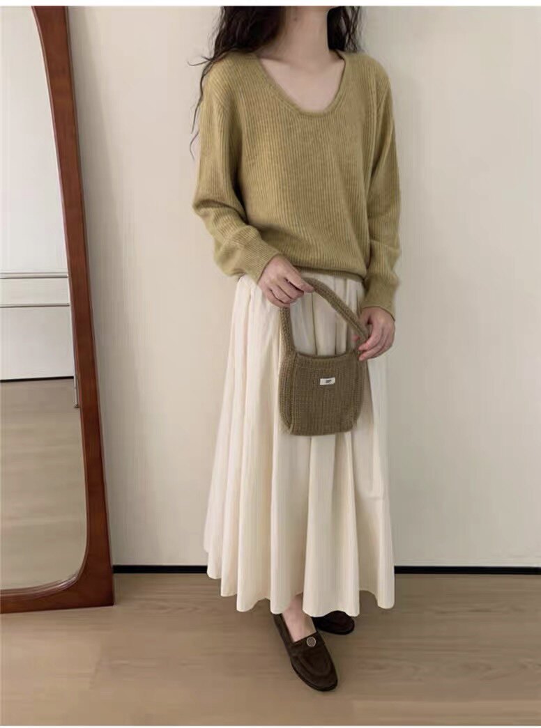 韩版修身显瘦气质V领羊毛衫时尚百搭保暖针织衫,女装羊毛衫,圣旺供货