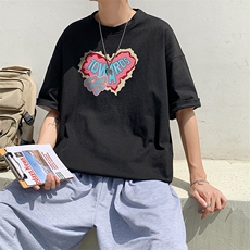 中性夏季潮流韩版帅气爱心印花宽松情侣短袖T恤T33P25控38，男装T恤，A247A
