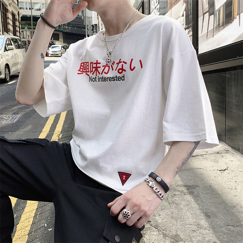 2021新款夏季日系原宿短袖t恤韩版半截袖纯棉体恤上衣男DS346TP15图片