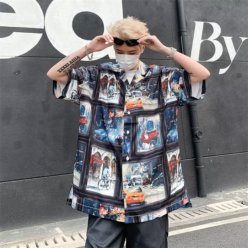夏季五分袖青春流行潮潮流日常时尚男衬衫日系百搭新款文艺,男装衬衫,星座716-3
