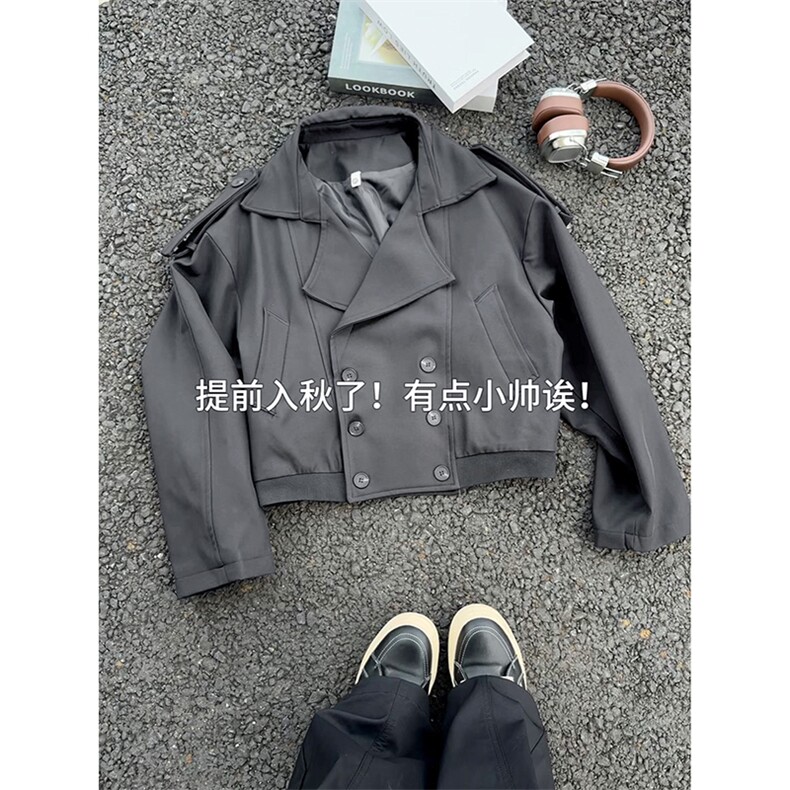休闲风经典款式男女同款复古上衣简约双排扣翻领时尚外套HY802P80,男装风衣,电商A102B