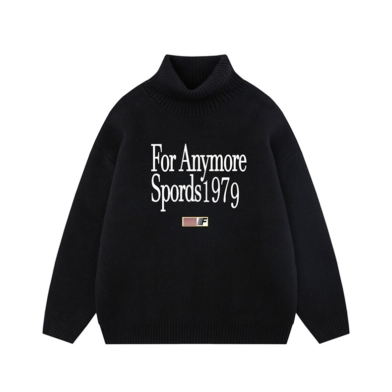 新款平铺字母印花宽松休闲百搭可翻高领毛衣A247-M6945特批50控88，男装针织衫/毛衣，电商A247-1