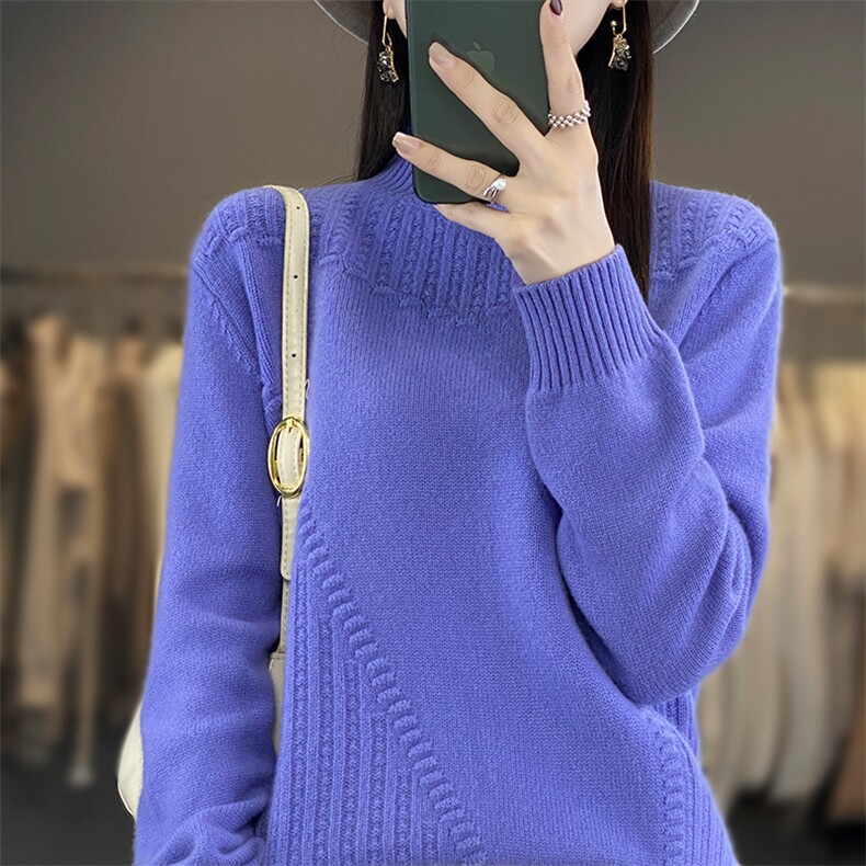 半高领毛衣女套头秋冬季2024年新款女装韩版宽松外穿加厚,针织衫/毛衣,皓宇羊绒
