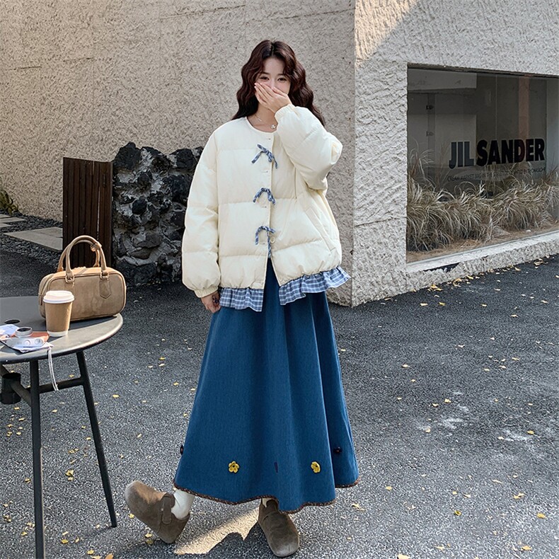 【】撞色花边配半裙羽绒服套装1281-P330-K498,女装套装/套裙,2C305