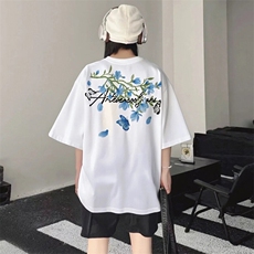 万针全刺绣解构设计260克重磅双纱纯棉高品质美式高街短袖T恤特35，男装T恤，电商A486-1