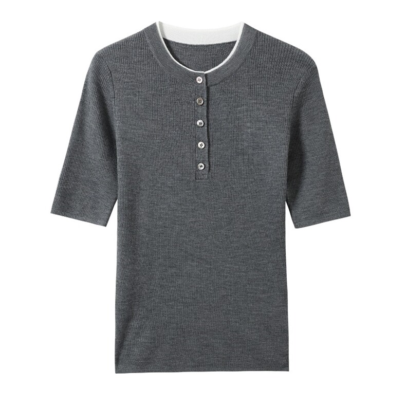 扬子纱精纺羊毛夏季新款短袖，女装T恤，杭跃羊绒