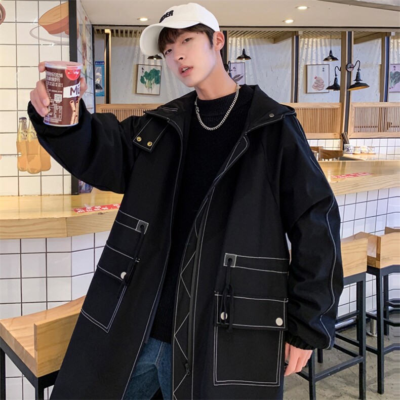 大货风衣男中长款大衣加绒加厚棉衣F262薄P115加绒P135港风C，男装风衣，星座401