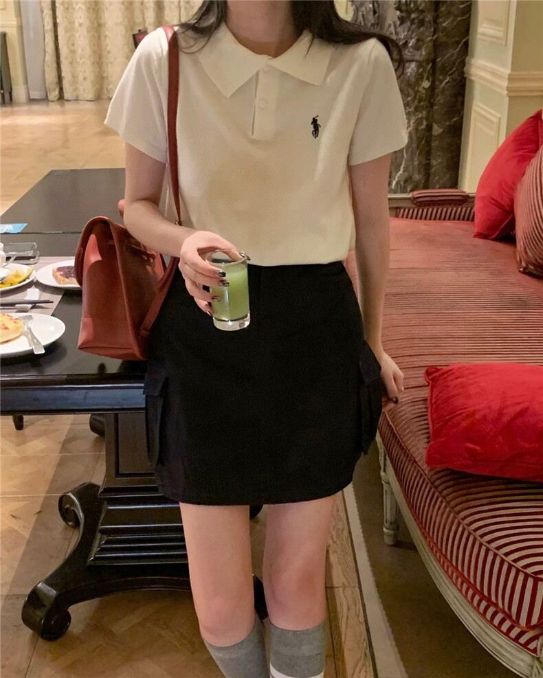 韩版polo领短袖针织上衣女2025夏季新款休闲百搭针织衫女,针织衫/毛衣,沐策羊绒