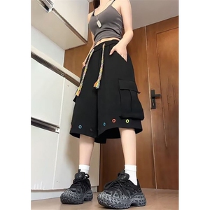 编织抽绳工装短裤男款夏季阔腿七分裤子直筒宽松休闲裤 KD06图片