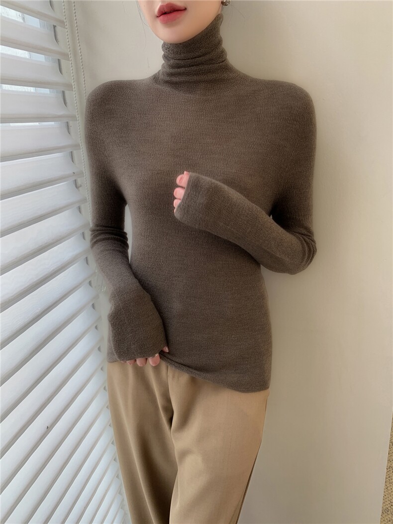肌理纹扬子精纺羊毛衫软糯面膜打底衫秋冬无缝堆领女薄针织毛衣,针织衫/毛衣,暖绒情旗舰店