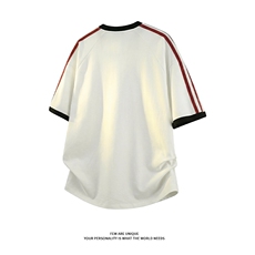 条纹撞色运动短袖T恤情侣休闲款男女美式上衣X61403-TP2549，男装T恤，电商A102
