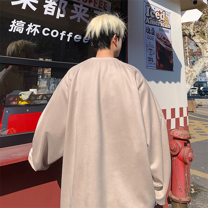 2026春装潮流麂皮绒发泡印花织带拼接卫衣外套W56687/特P45杏8,男装卫衣,电商A094