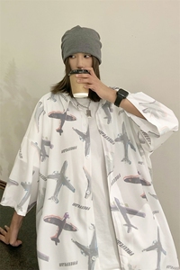 @女类 夏季潮流小飞机满印ins衬衫新款冰丝情侣装 A071-C35-P38图片