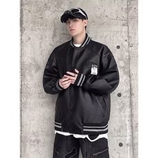W10726-P60网图现货复古刺绣棒球服外套潮牌宽松休闲PU皮衣夹克，男装夹克，星座1608