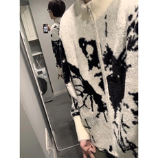 美式开衫毛衣男女秋冬蝴蝶提花宽松仿貂毛拉链针织衫外套M560，男装针织衫/毛衣，星座1116A（原606A-3）