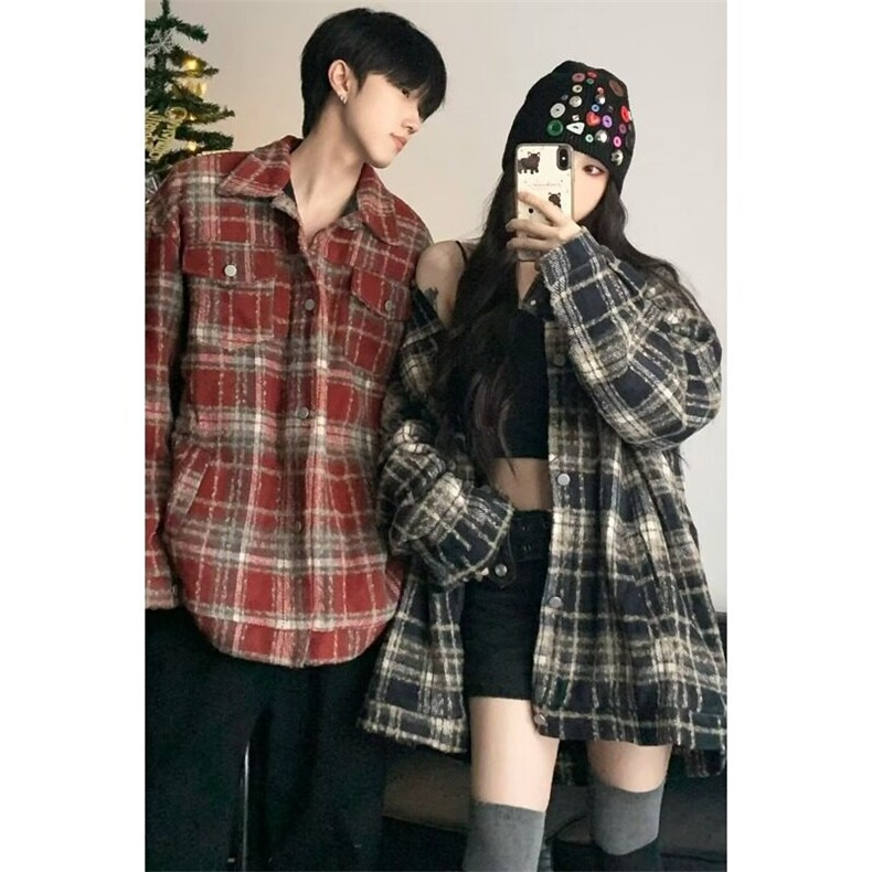 W9049-P53网图现货春季新款高街格子宽松夹克外套百搭潮牌上衣,男装夹克,星座1608-2