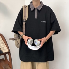 2023夏季简约拉链翻领短袖男宽松休闲T恤上衣T02521-P32，男装Polo衫，星座308B-1
