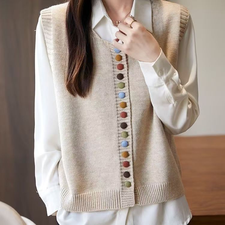 开衫针织马甲背心女秋季外穿2025新款文艺风宽松短款叠层无袖上衣,针织衫/毛衣,众美斯特