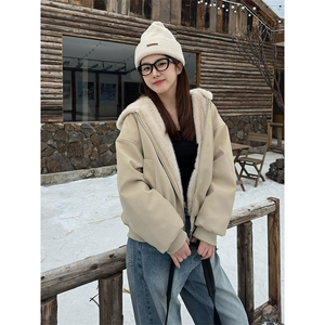 网图 冬季加绒加厚毛领棉衣男女款荔枝纹皮座山雕外套-A2363P98图片