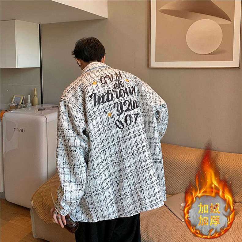 1港风小香风长袖衬衫男大码中性情侣潮衬衫男CCS8019P45加绒P55，男装衬衫，星座226-2