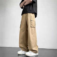 军绿色纯棉工装裤男生2025春季新款宽松直筒裤子K813P49控89，男装休闲裤，星座914-1