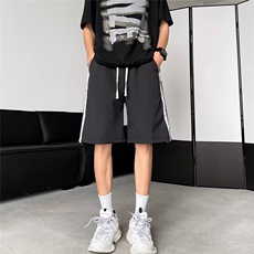 夏季抽绳运动五分裤男复古宽松阔腿条纹休闲短裤KX151，男装牛仔裤，星座1116A-1（原606A）