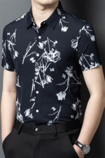 ZL5281夏季男士新款短袖全印花锦氨衬衫青年修身翻领休闲衬衣，男装T恤，电商B360