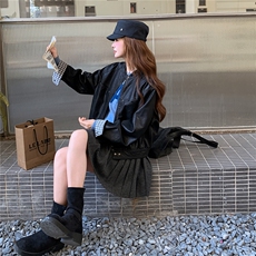 黑色复古短款皮衣女2025秋季新款甜酷风小个子高级感减龄机车夹克，女装短外套，2C326