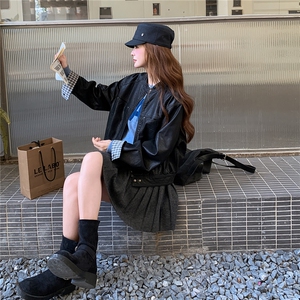 黑色复古短款皮衣女2025秋季新款甜酷风小个子高级感减龄机车夹克图片