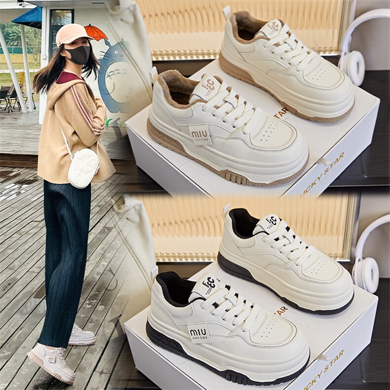 真皮女鞋2023冬季新款厚底加绒小白鞋女休闲百搭板鞋运动圆头单鞋,女鞋休闲鞋,电商A223