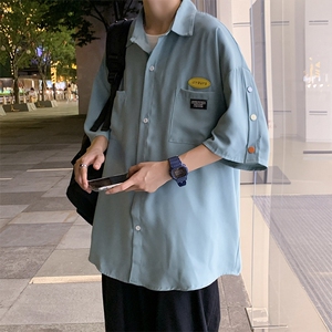 夏季衬衫男短袖潮牌ins痞帅排扣衬衣夏季薄宽松1008-1-CS009-P28