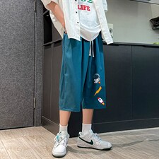 QK72165-P25冰丝七分裤男大码速干短裤男五分裤港风，男装休闲裤，电商A040