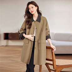 风衣外套女中长款2024春秋新款中年妈妈气质宽松休闲品牌大衣，女装风衣，希欧阁