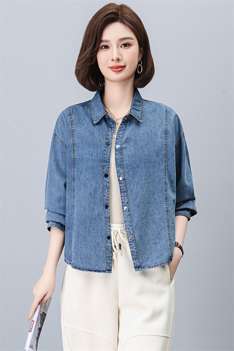 牛仔女2025年春秋新款时尚休闲宽松减龄洋气妈妈阔腿裤,女装衬衫,忆绮罗