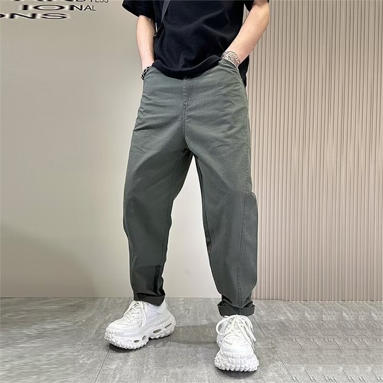 男士休闲裤春秋冬季设计感高腰纯色弯刀裤痞帅百搭直筒宽松长裤子,男装休闲裤,星座506A