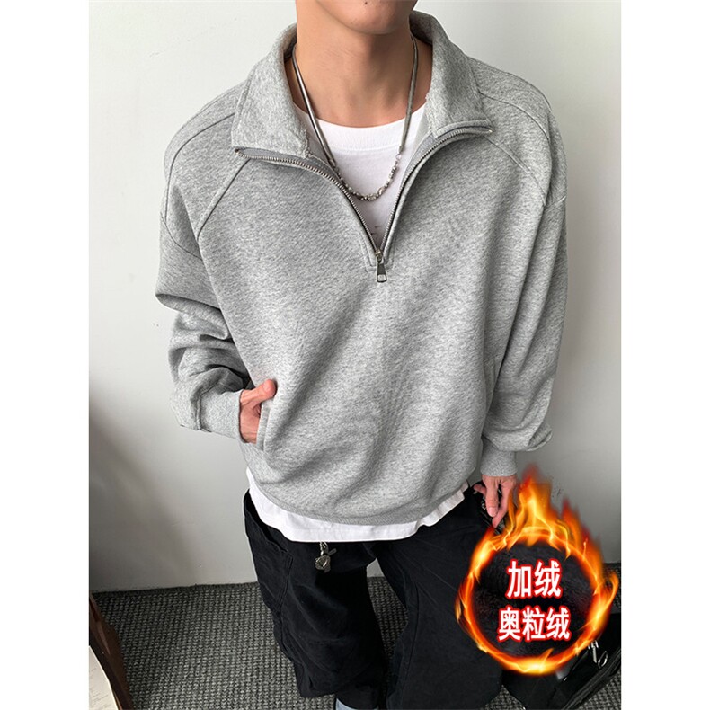 圆领重磅500克拼接卫衣加绒奥粒绒拉链POLO衫外套男 RH5316JR-P59图片