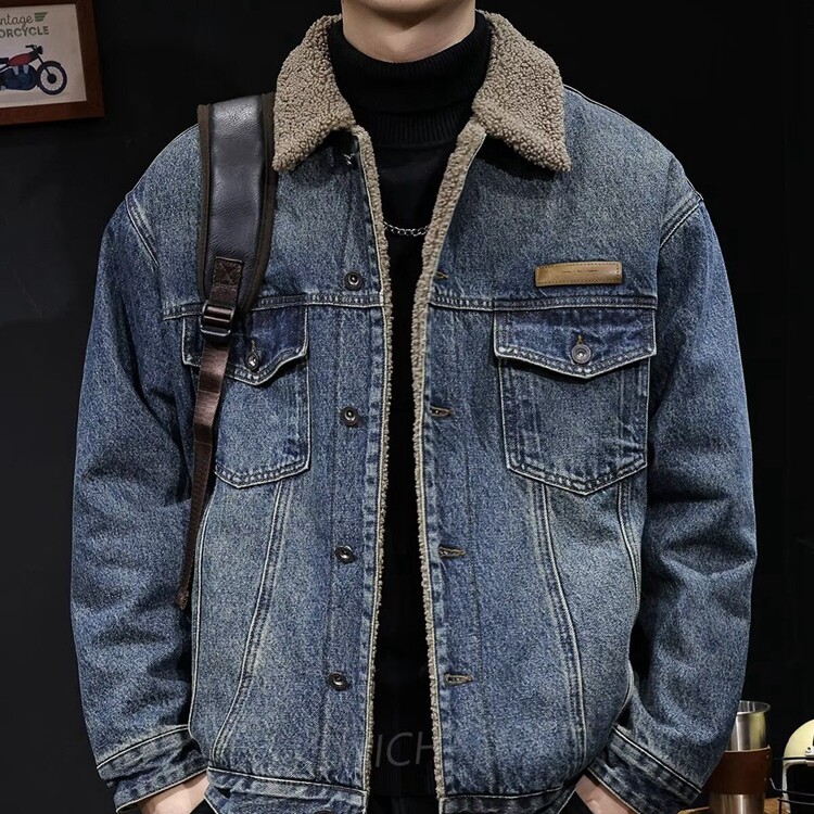 冬季翻领仿羊羔绒棉衣外套男2025新款加厚保暖工装牛仔夹克棉服潮,男装夹克,星座218-8