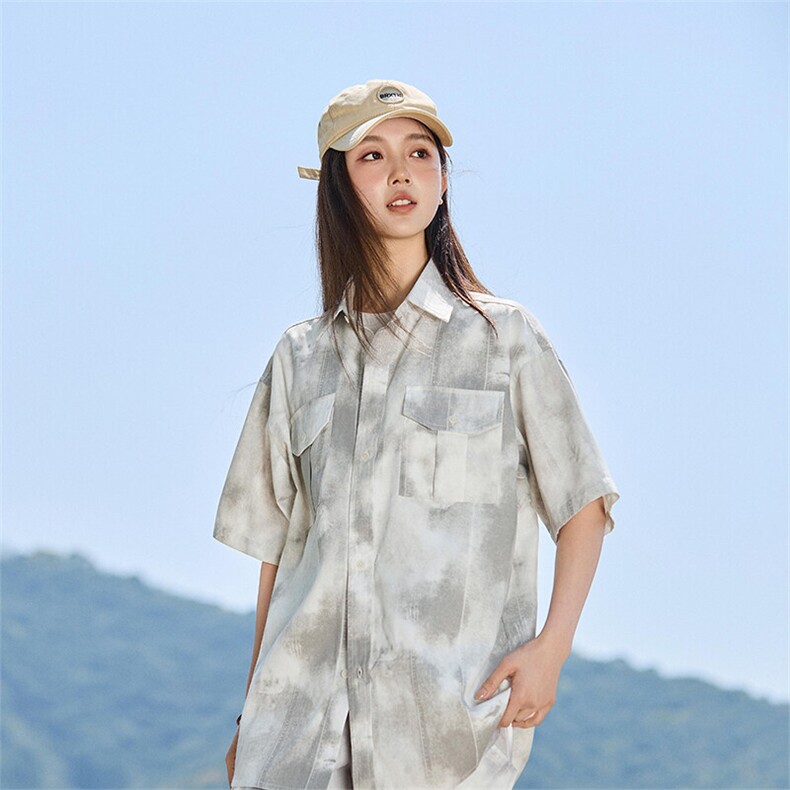 水墨扎染工装短袖衬衫女款夏季新款半袖衬衣外套A406C6066特P40,男装衬衫,星座309（原A406）