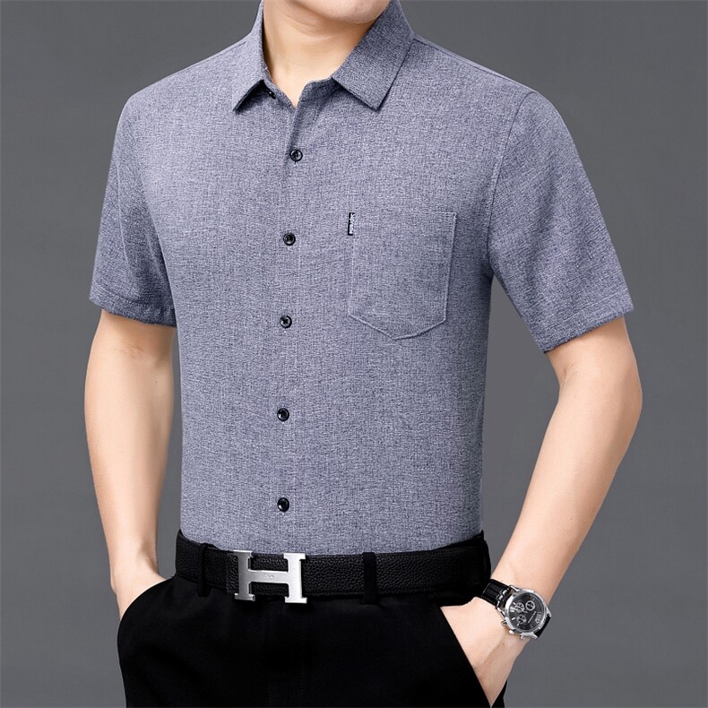 2024新款夏季亚麻短袖衬衫男士中老年休闲大码棉麻衬衣爸爸装P48图片