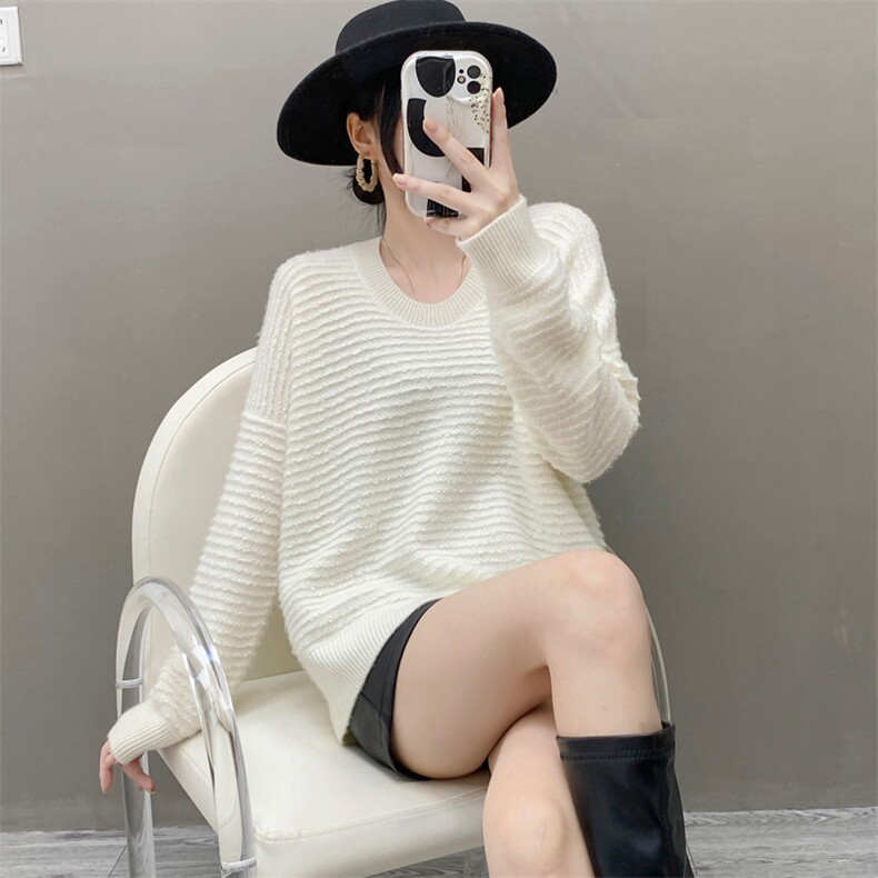 秋冬重磅加厚纯山羊绒衫女V领短款毛衣宽松针织立体毛圈打底上衣，女装羊绒衫，织绒羊