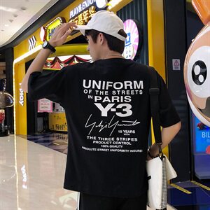 2021夏季新款港风潮流韩版宽松情侣字母印花男装短袖T恤T82-P30图片