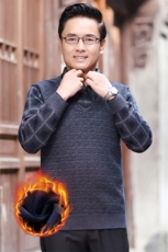 针织衫男加绒加厚假两件新款秋冬季衬衫领打底长袖t恤保暖格子衫，男装T恤，电商B212（原钱塘6029）
