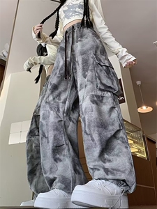 YC9258-P58 潮扎染工装裤男女2025春秋新款潮牌宽松迷彩阔腿裤图片