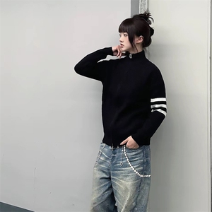 重磅秋冬北极绒开衫毛衣美式复古休闲慵懒风男女立领针织衫外套图片