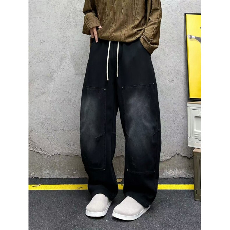 高品质秋季弯刀裤牛仔拼接扎染阔腿休闲拖地裤男长裤K5205-P65，男装休闲裤，电商A009A（原A058A）