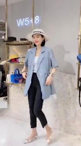 SGH2113夏季新款女装韩版气质西装领双口袋抽绳收腰外套,女装西装,L·H·X
